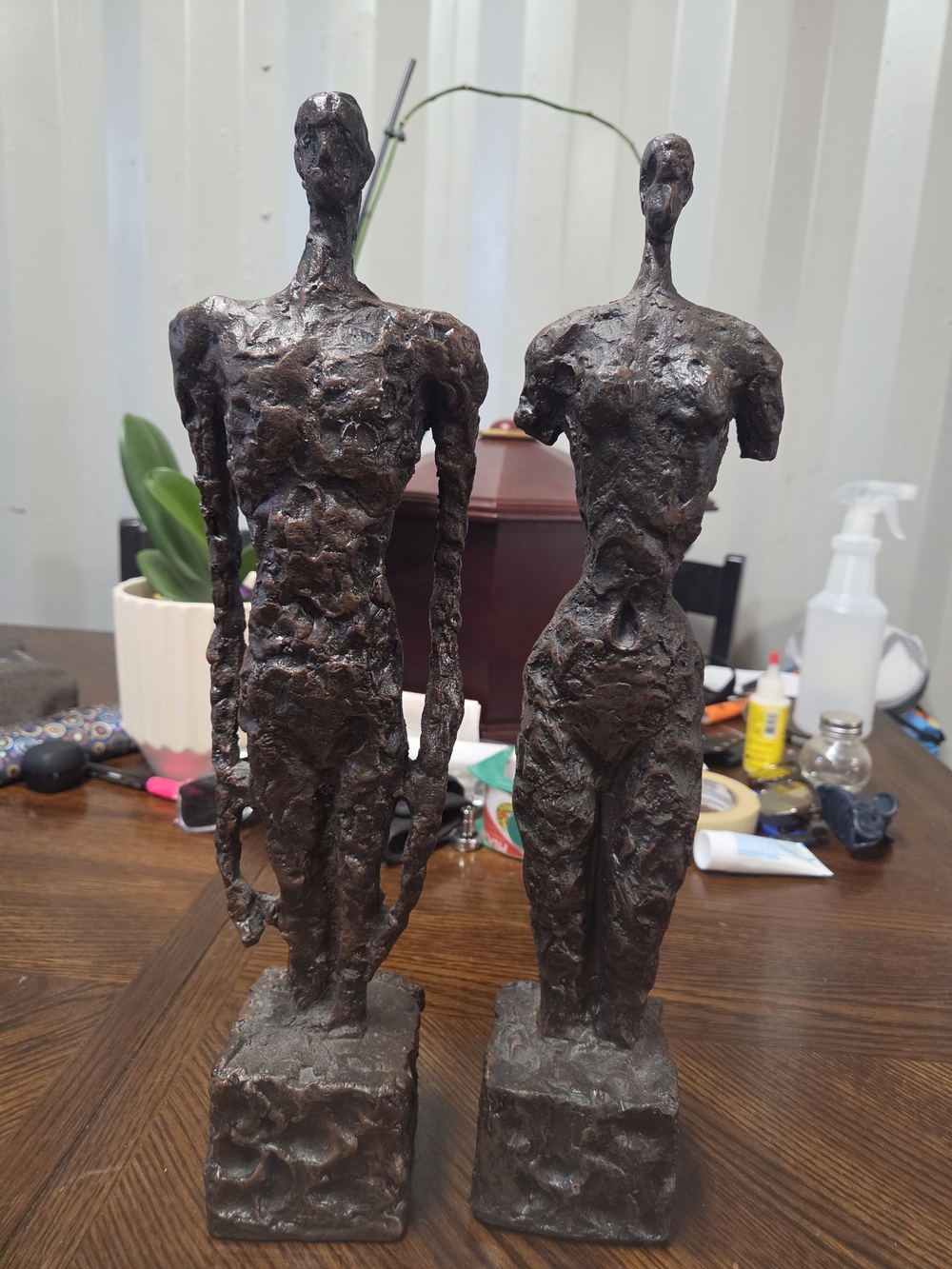 Bronze Sculpted Abstract Male & Female Figurine Set - Modern Home Art